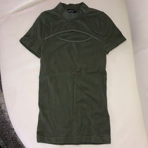 bebe Army Green Key Hole Top